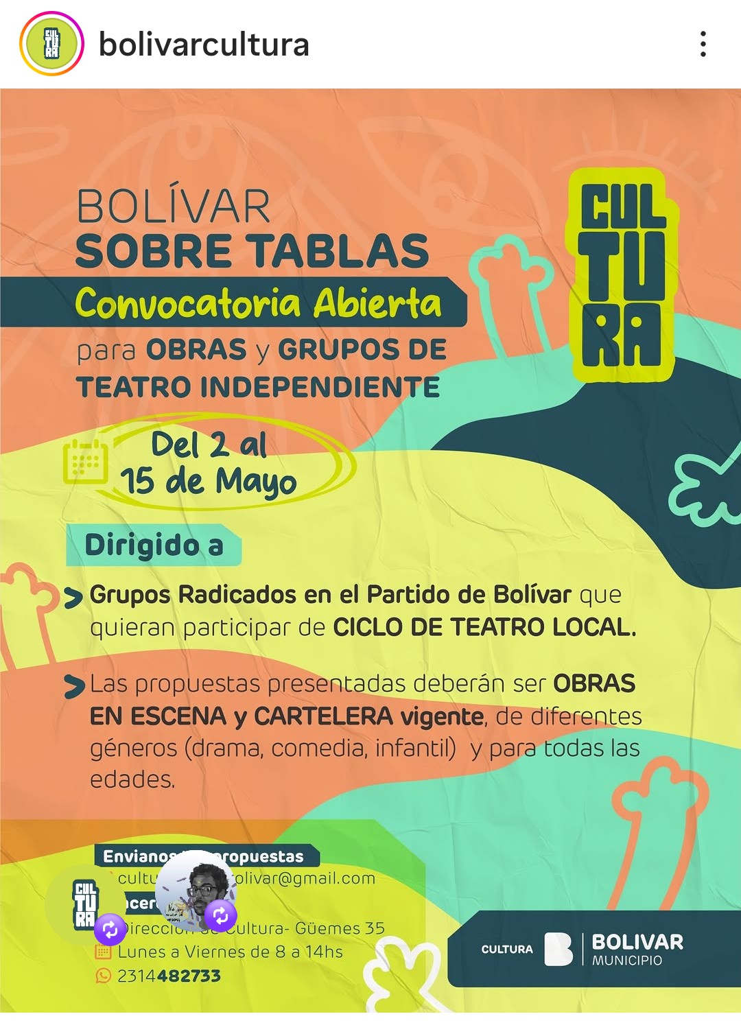 Flyer de la convocatoria municipal Bolívar Sobre Tablas